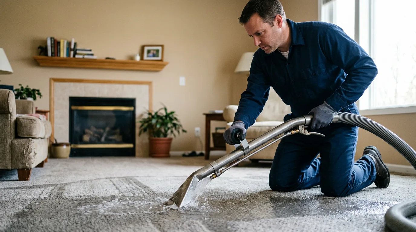 Water damage restoration technician working near Rockford, AL